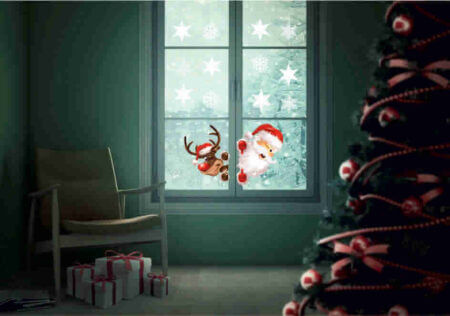 Naklejki świąteczne na szybę okno mikołaj renifer gwiazdki